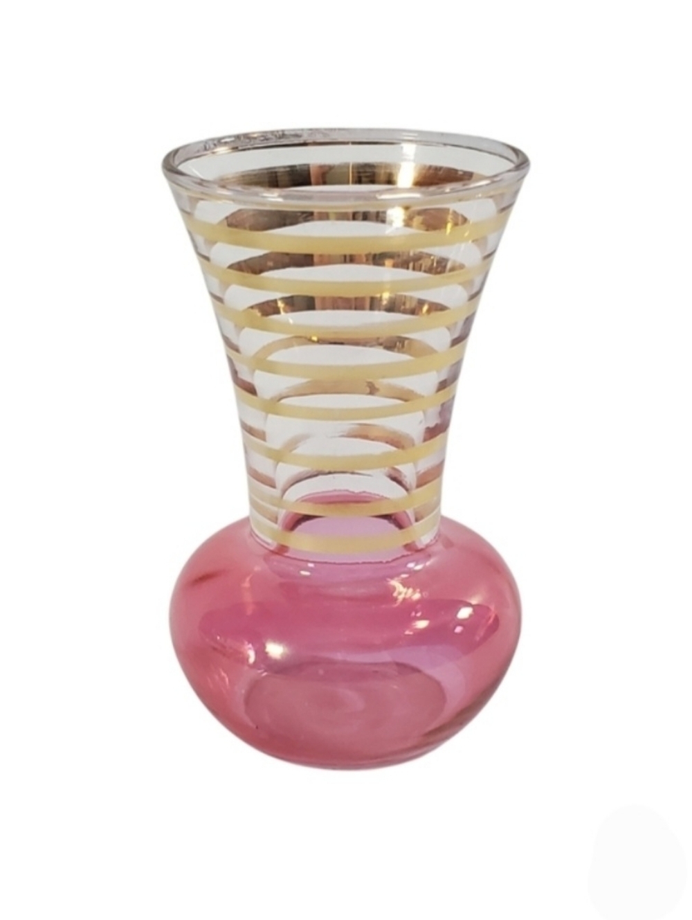 Pink Art Glass Mini Vase Gold Stripe Accent Mid Century Style Decor Vintage